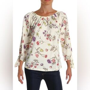 Lauren Ralph Lauren, Sz L, Floral, Slash/Tie Sleeve Boho Peasant Blouse - NWOT